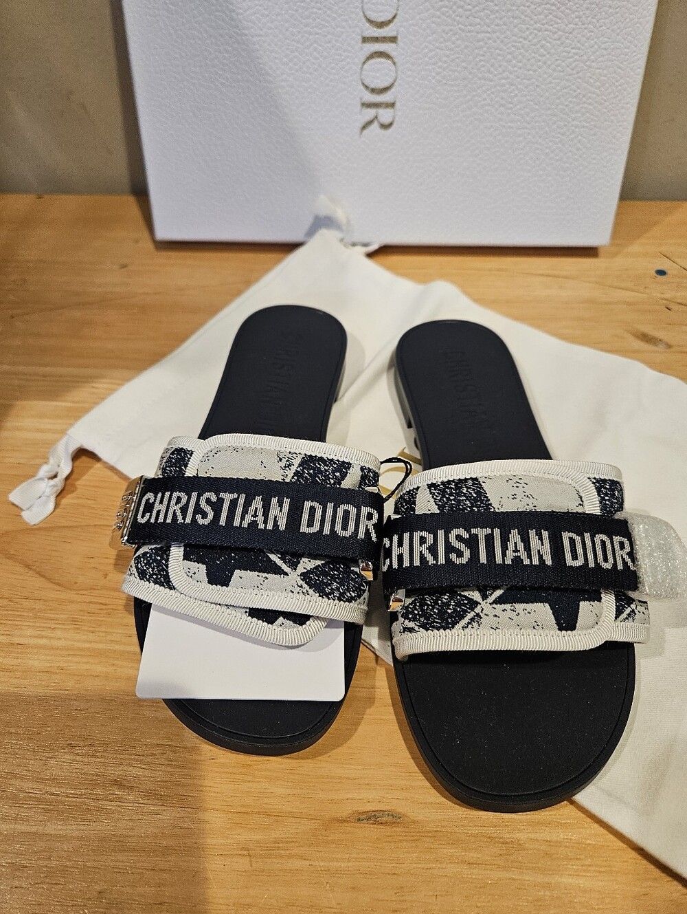 Christian Dior Dio(r)evolution Dway Blue Rubber Logo Slide Mule Flat Sandal 37 - Picture 2 of 9